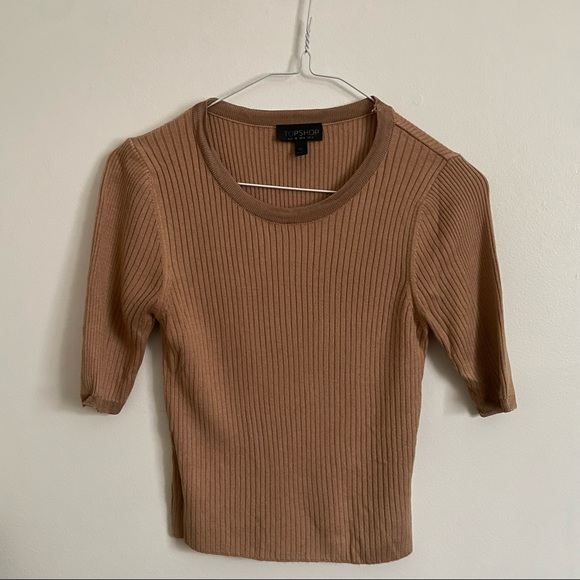 Topshop Tan Ribbed Knit Top - Picture 1 of 3